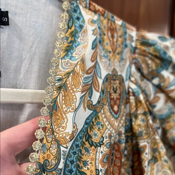 Women's Paisley Puff-Sleeve V-Neck Maxi Dress - Olive/Tan - Picture 4 of 15